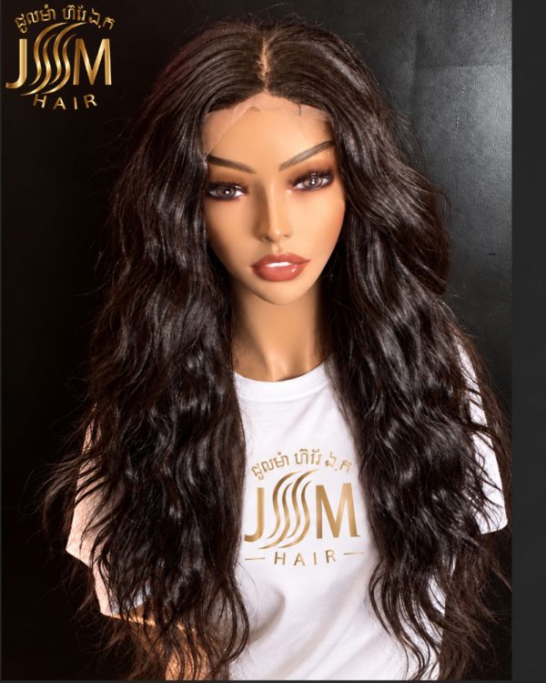 24" Raw Cambodian Wavy Curly Swiss Lace Closure Wig